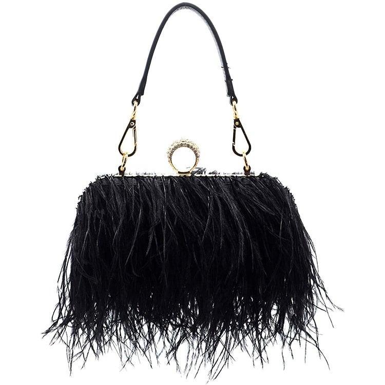 black feather clutch bag