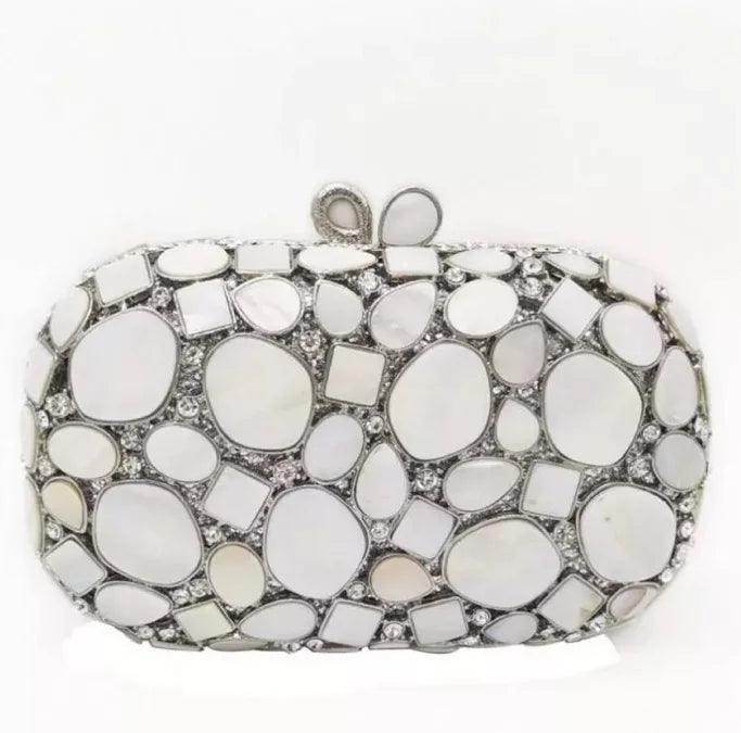 Cartera de noche Sophie Stones en blanco y plateado