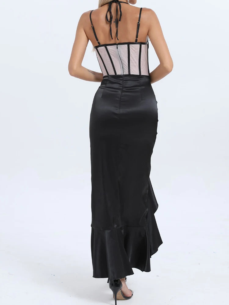 Váy corset bằng vải satin đen Lucia