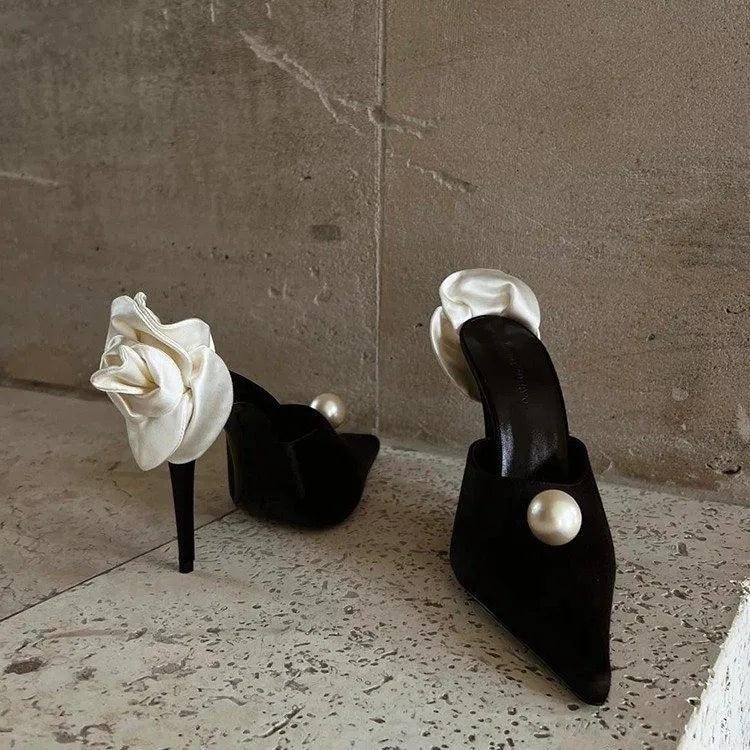 Satin Rose Pointed Stiletto Heels from The House of CO-KY - Shoes