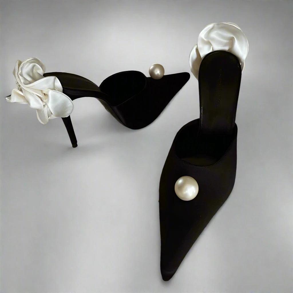 Satin Rose Pointed Stiletto Heels from The House of CO-KY - Shoes