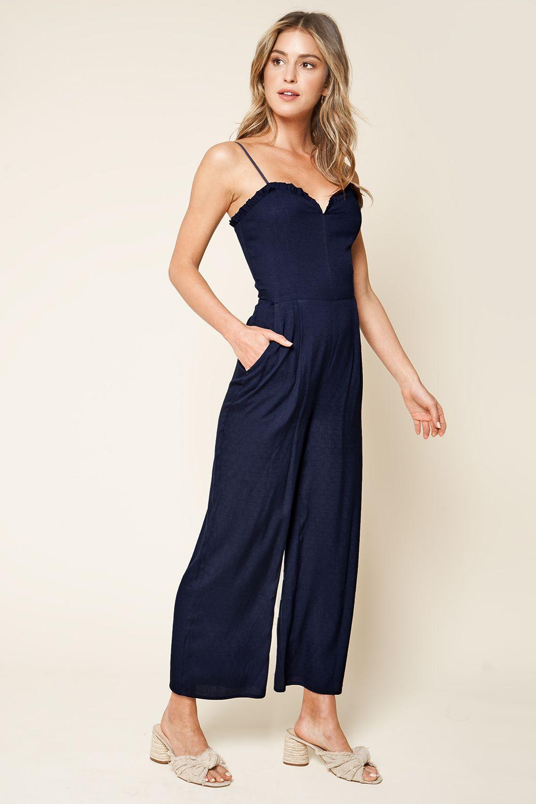 Lola Ruffled Wide Leg Navy Jumpsuit from The House of CO-KY - Jumpsuits & Rompers